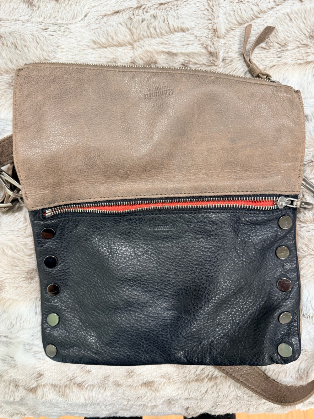 Hammitt Two-Tone Black and Taupe Crossbody with Stud Accents